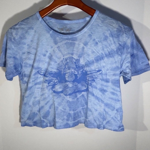 Boys Lie Lady Butterfly Blue Tie Dye With Love Cropped Tee Size M - Picture 3 of 10
